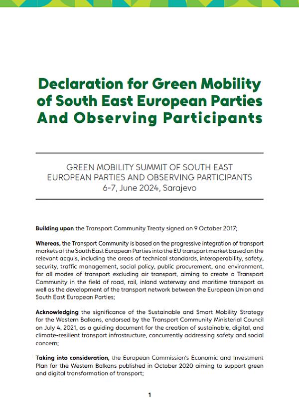 Declaration for Green Mobility of South East European Parties and Observing Participants