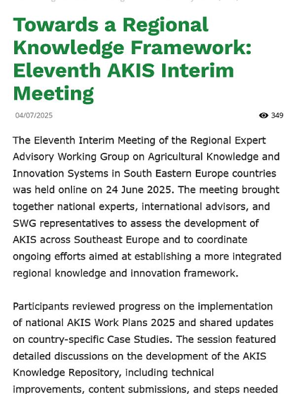 Towards a Regional Knowledge Framework: Eleventh AKIS Interim Meeting