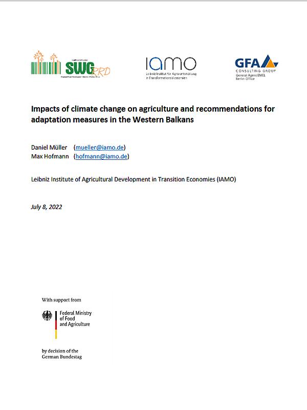 Impacts of climate change on agriculture and recommendations for adaptation measures in the Western Balkans