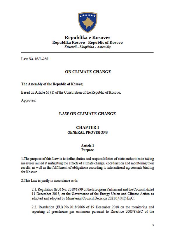 Kosovo*: Law No 08/L-250 on Climate Change (2024)
