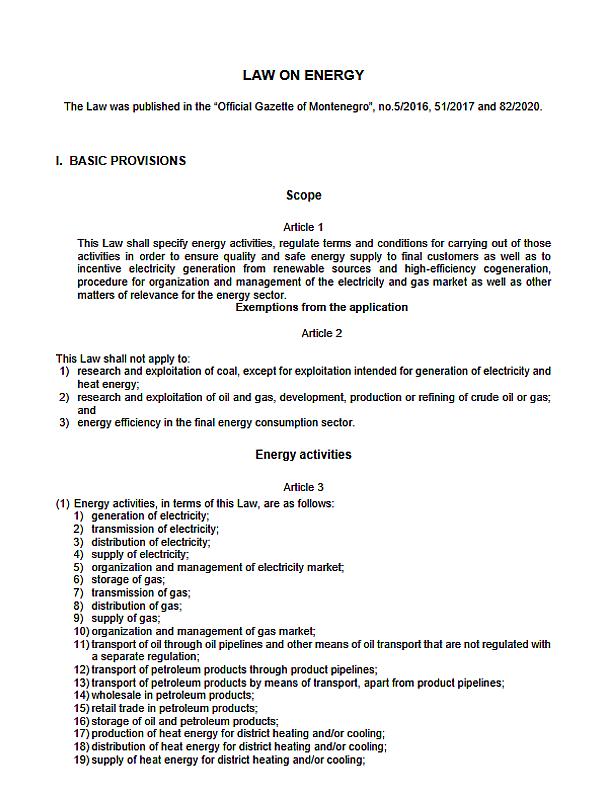 Montenegro: Law on Energy (2025)