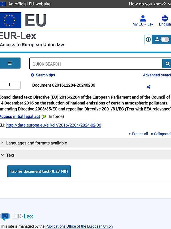 Directive on the reduction of national emissions of certain atmospheric pollutants (NEC Directive)