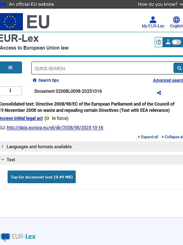 EU Waste Framework Directive (Directive 2008/98/EC)