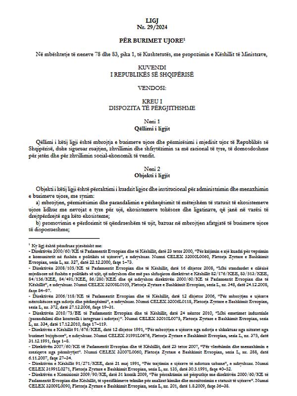Albania: Law on Water Resources (29/2024)