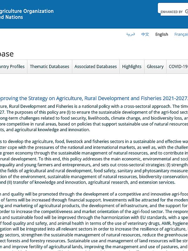 Albania: Strategy for Agriculture, Rural Development and Fisheries (2021-2027)
