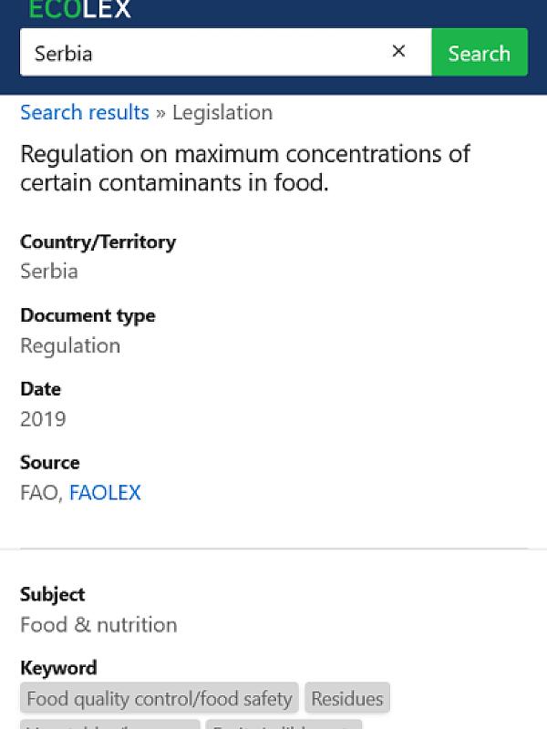 Serbia: Regulation on maximum concentrations of certain contaminants in food (81/2019)