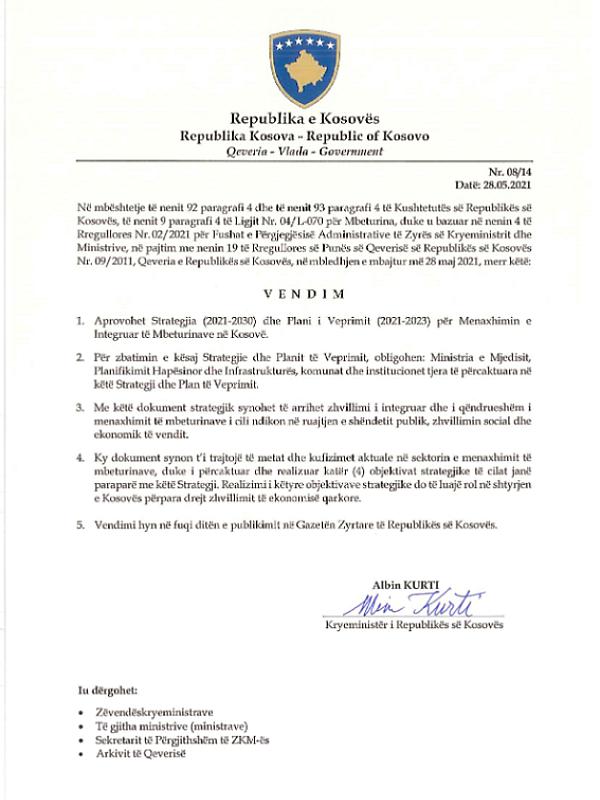 Kosovo*: Integrated Waste Management Strategy and Action Plan (2021–2023)