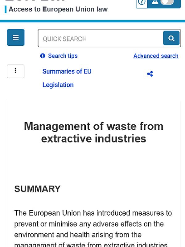 Directive on the management of waste from extractive industries