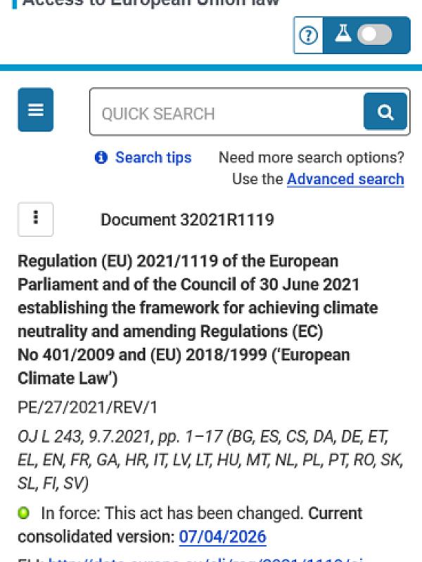 European Climate Law (Regulation (EU) 2021/1119)