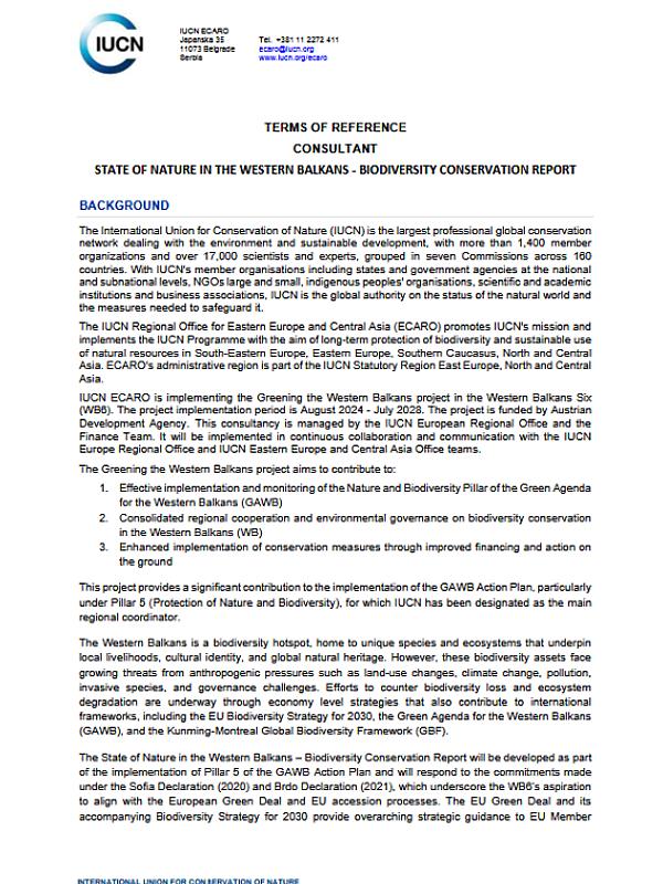 State of Nature in the Western Balkans - Biodiversity Conservation Report (WBBCR)