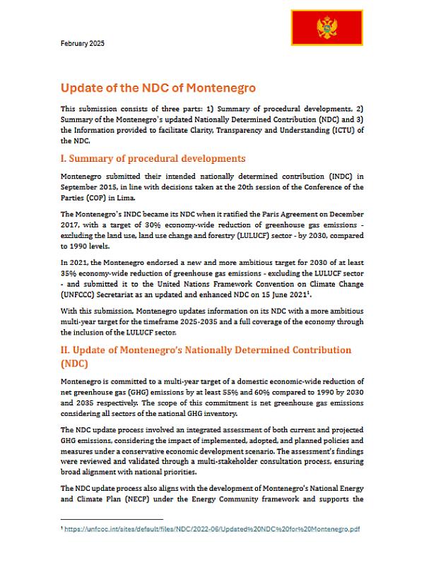 Montenegro: Domestically Determined Contribution (NDC 3.0)