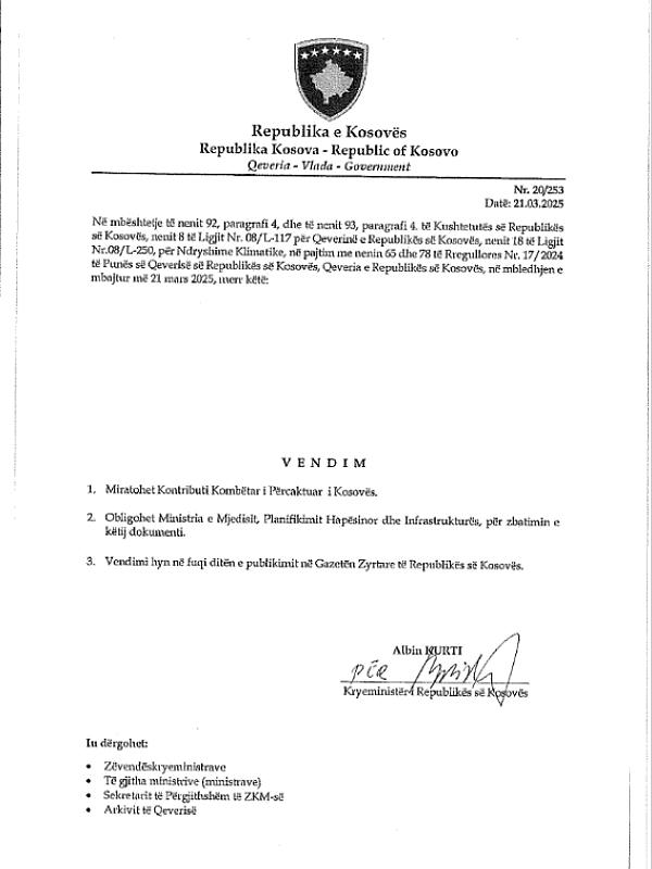 Kosovo*: First (voluntary) Domestically Determined Contribution