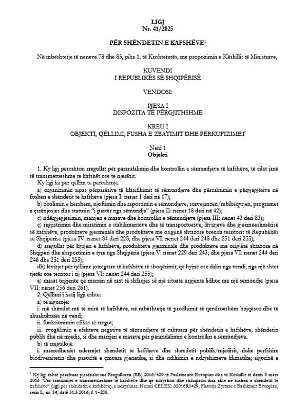 Albania: Law on Animal Health