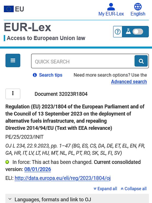 Regulation (EU) 2023/1804 on the deployment of alternative fuels infrastructure (AFIR)