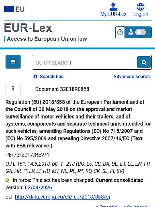 Regulation (EU) 2018/858 on the approval and market surveillance of motor vehicles