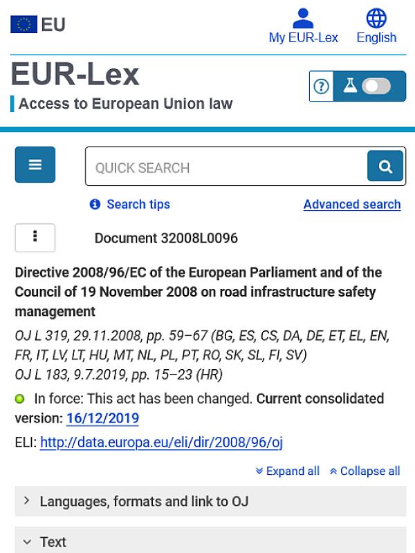 Directive 2008/96/EC on road infrastructure safety management