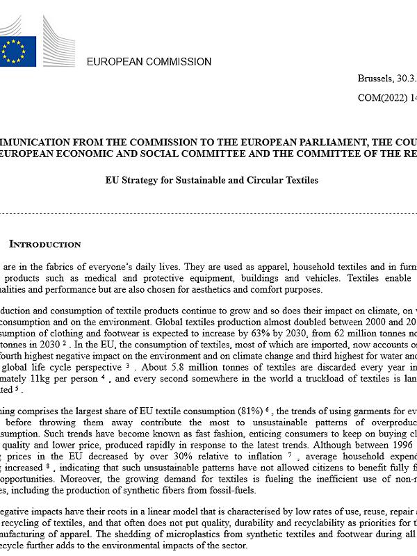 EU Strategy for Sustainable and Circular Textiles